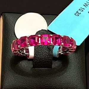 4MM Ruby Red Corundum 925 Sterling Silver Eternity Band Size 8